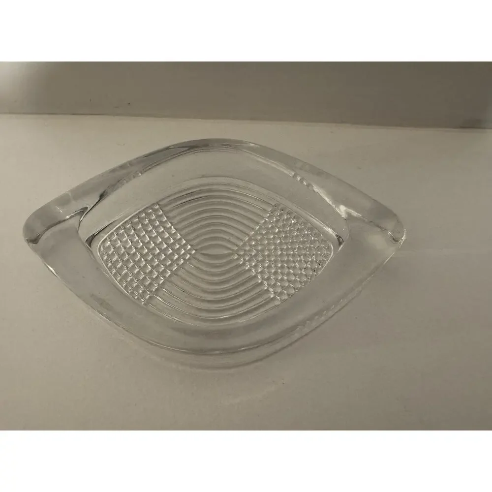 Vintage Art Deco Clear Thick Solid Glass Trinket Dish Ashtray